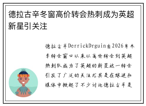 德拉古辛冬窗高价转会热刺成为英超新星引关注
